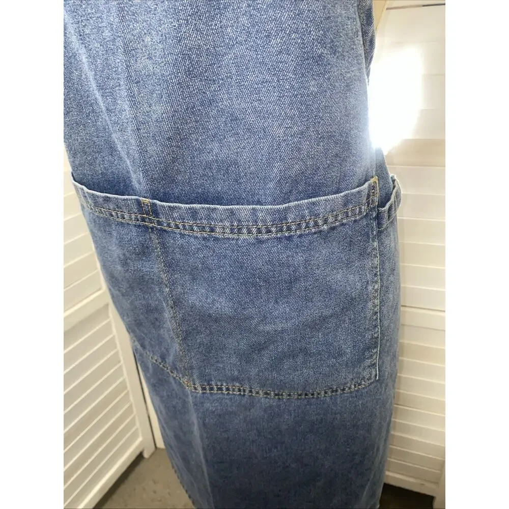 Blue Denim Bib Apron Cooking Kitchen Workshop Gardening Adjustable 100% Cotton